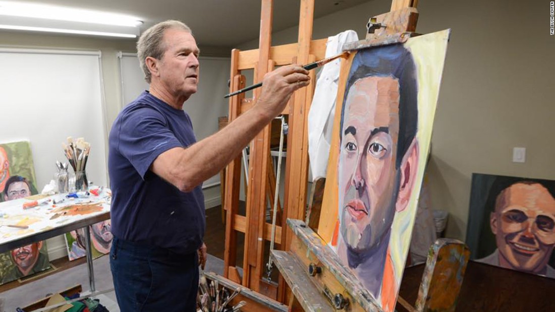 جورج بوش در حال نقاشی، منبع سایت سی ان ان